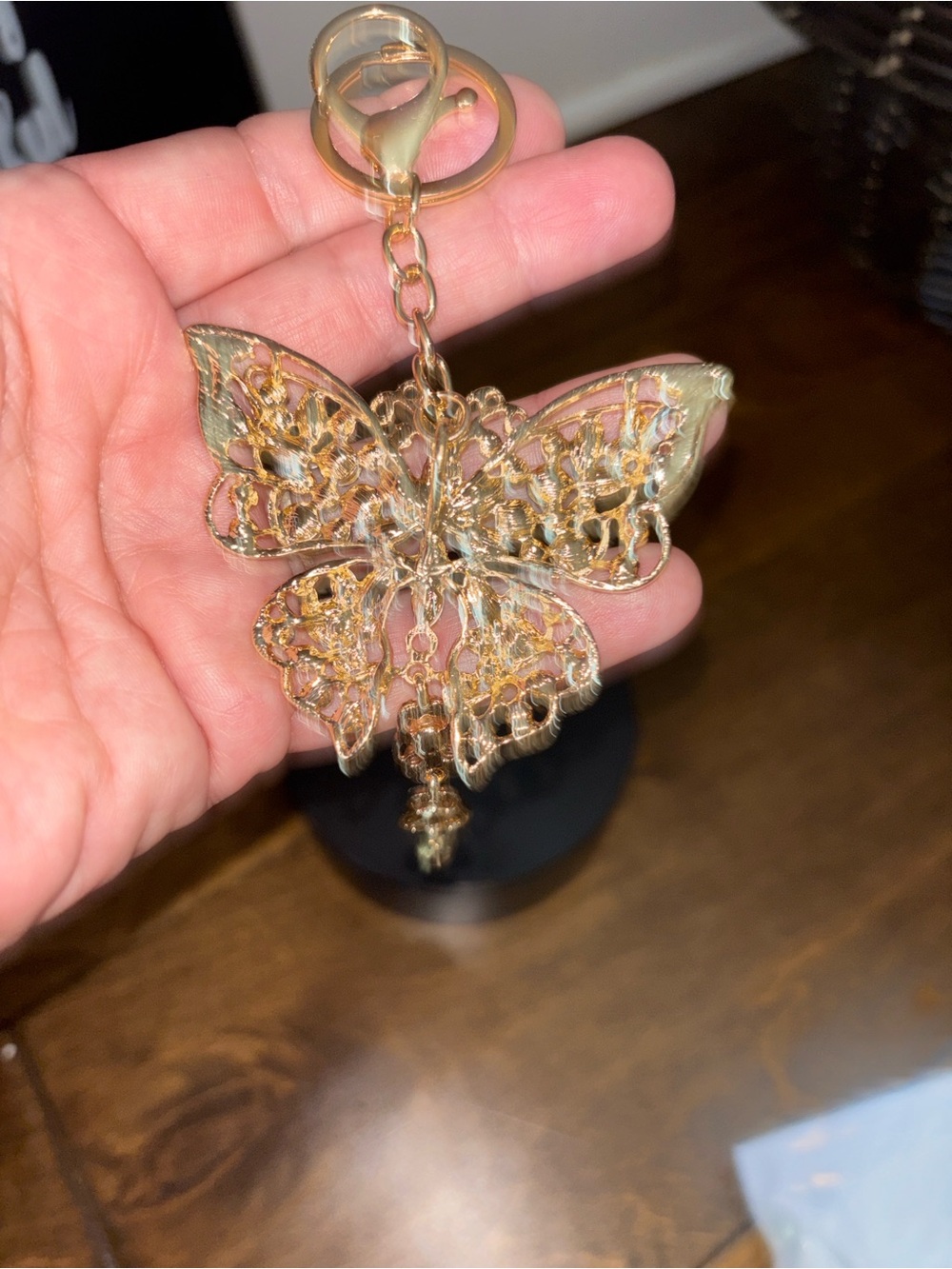 Gold-Tone Blue Crystal Butterfly Keychain Bag Charm new - Picture 4 of 6